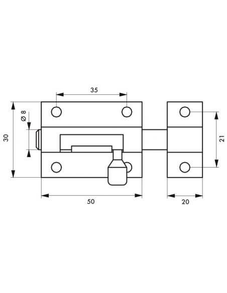 Zavor usa mobilier, aplicat, 50 mm, bolt rotund, 8 mm, alama, THIRARD - 2