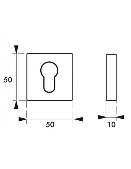 Pereche de rozete patrate 50x50 cu profil de cilindru, crom satinat, THIRARD - 2