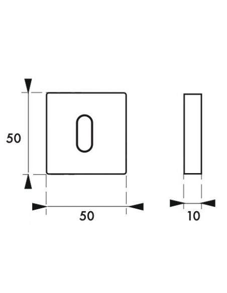 Pereche de rozete patrate 50x50 cu orificiu pentru cheie, crom satinat, THIRARD - 2