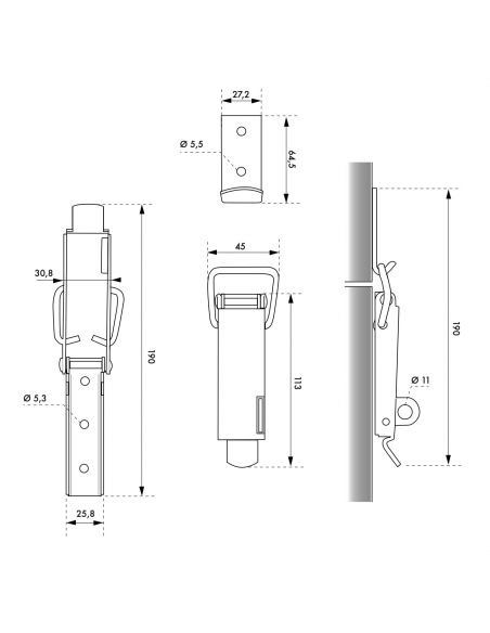 Inchizatoare cu parghie pentru lacat, h 90 mm, THIRARD - 2