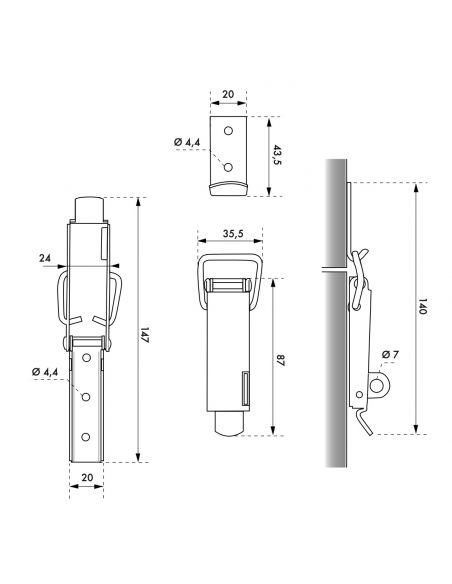 Inchizatoare cu parghie pentru lacat, h 70 mm, THIRARD - 2