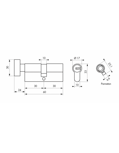 Cilindru cu buton Trafic 6, 30x30 mm, nivel inalt de securitate - Thirard - 2