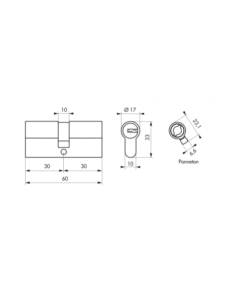 Cilindru cu profil european Trafic 6, 30x30 mm, nivel inalt de securitate, alamit - Thirard - 2