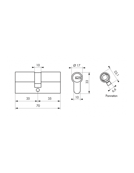 Cilindru cu profil european Trafic 6, 35x35 mm, nivel inalt de securitate, alamit - Thirard - 2