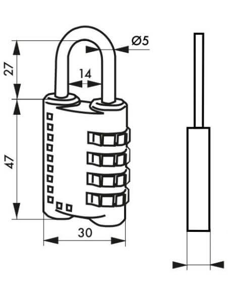 Lacat bagaj, cu cifru, PAPEETE, 30 mm, 4 inele, THIRARD - 2