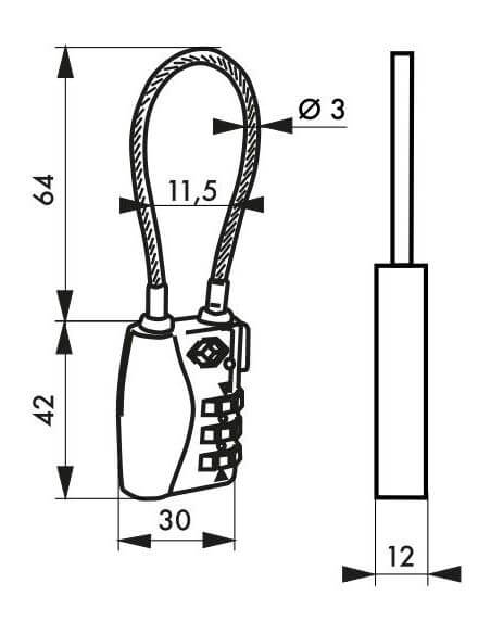 Lacat bagaje TSA, cu cifru si cablu, 3 inele, THIRARD - 2
