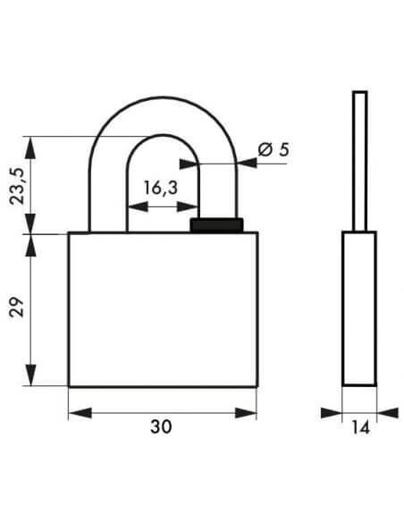 Lacat de exterior, cu cheie, REVERSO, 30 mm, THIRARD - 2