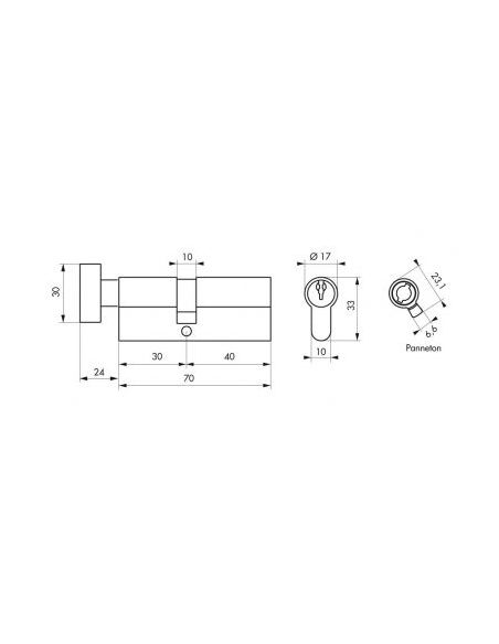 Cilindru Cheie Unica cu buton 30 x 40 mm, STD, nichelat - 2